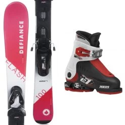Defiance Flash Red 80-120cm Complete Ski Package With Roces Adjustable Ski Boots