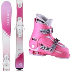 Defiance Flash Pink 130-140cm Complete Ski Package With Roces Adjustable Ski Boots